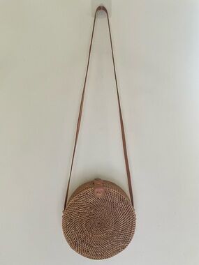 Vintage Handwoven Round Canteen Rattan Bag for Women Bali Ata Straw Bag